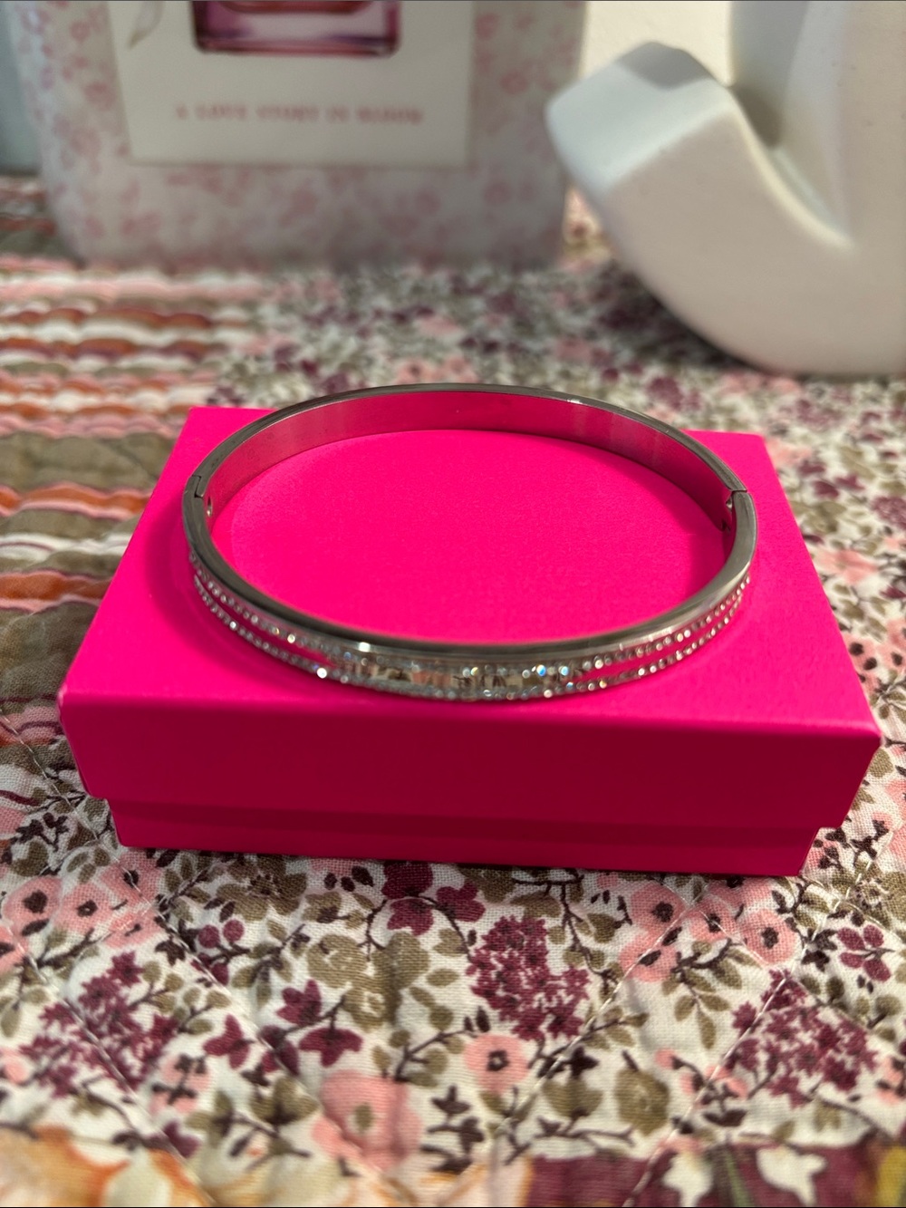 Crystal-Trim Silver-Tone Bangle Bracelet